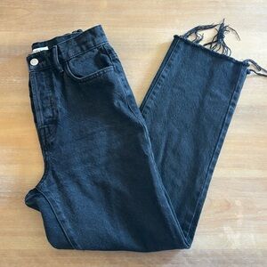 Pacsun Black Button Fly High Waist Straight Jeans, Raw Hem, Size 24